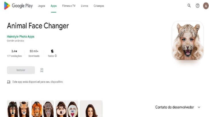 Aplicativo Animal Face Changer no Google Play
