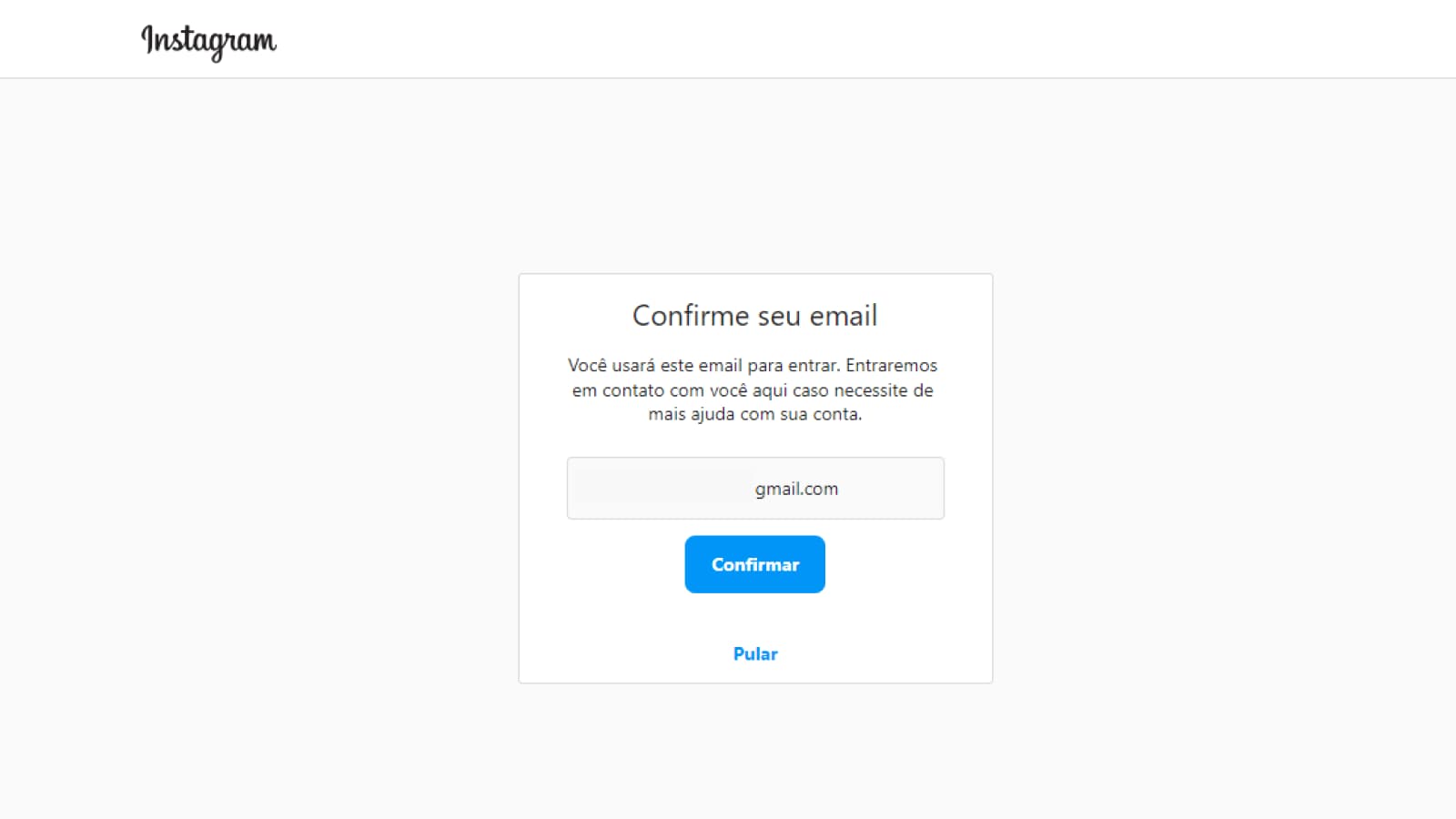 Confirmação de email do Instagram