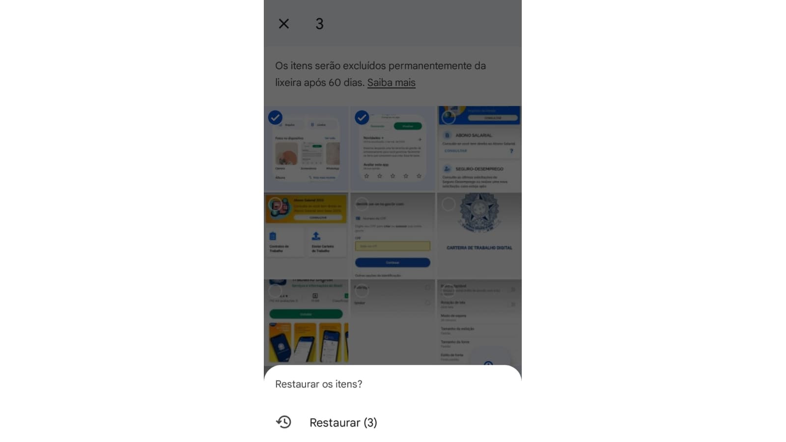 Opção de confirmar restauração de fotos no Google Fotos