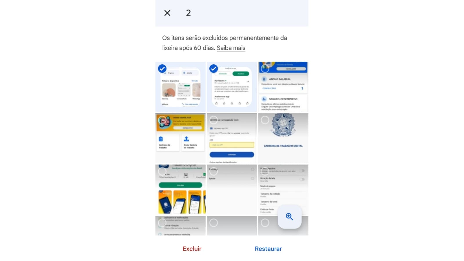 Opção de restaurar fotos no Google Fotos