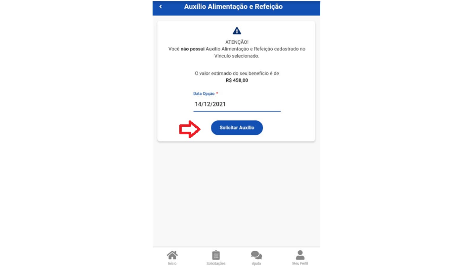 Tela de aba de Auxílio Alimentação e Refeição no sougov.br