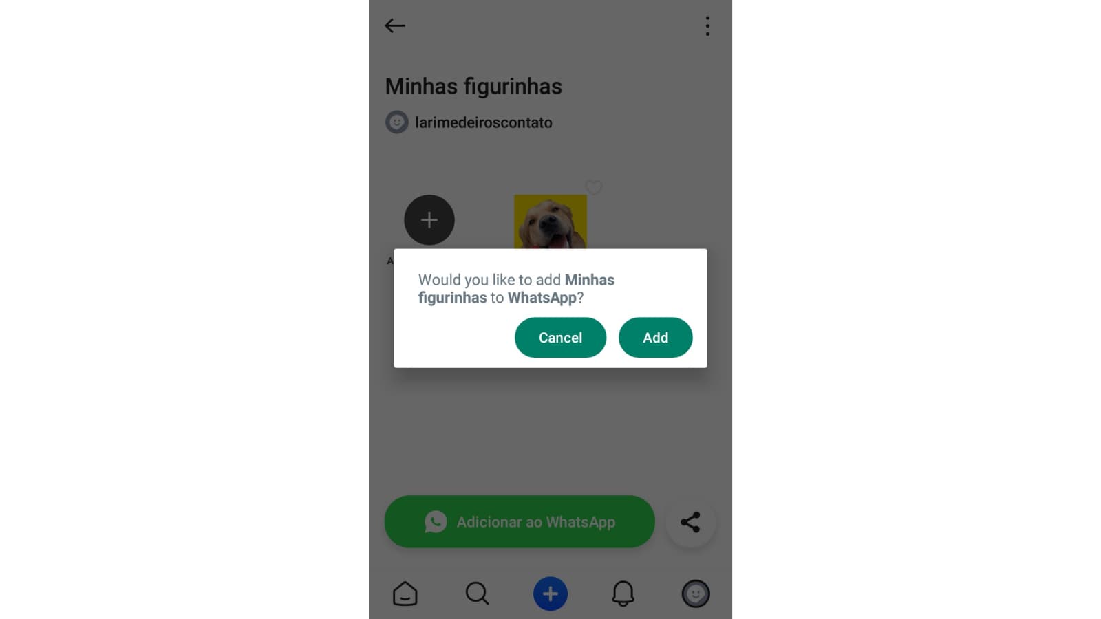 Tela de adicionar figurinhas ao WhatsApp no Sticker.ly