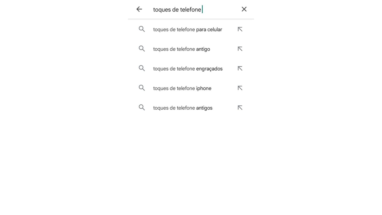 Tela de busca na Play Store por Toques de telefone