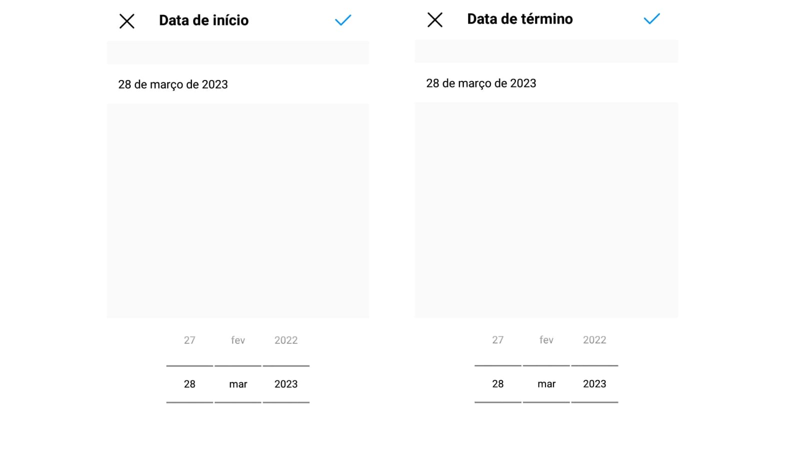 Tela de configuração de início e término de classificação de curtidas do Instagram