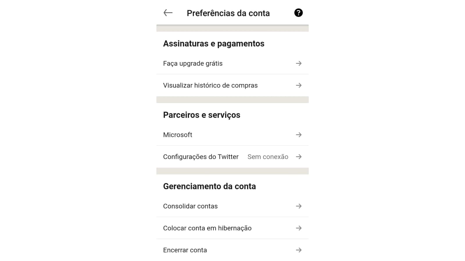 Tela de configurações do Linkedin