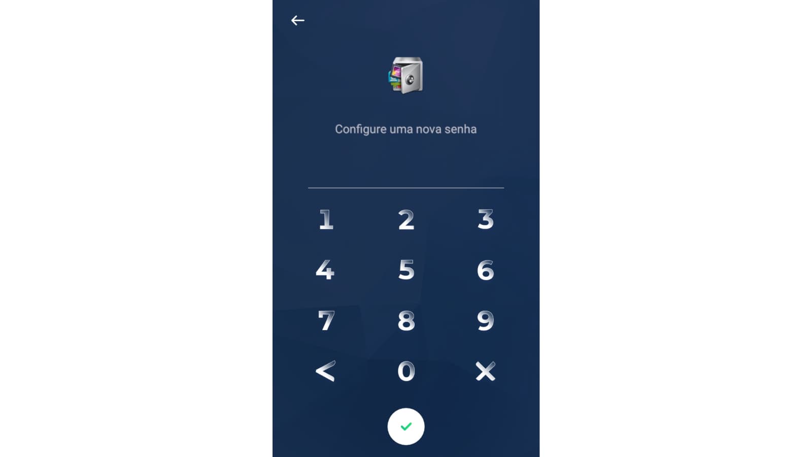 Tela de criação de PIN do AppLock