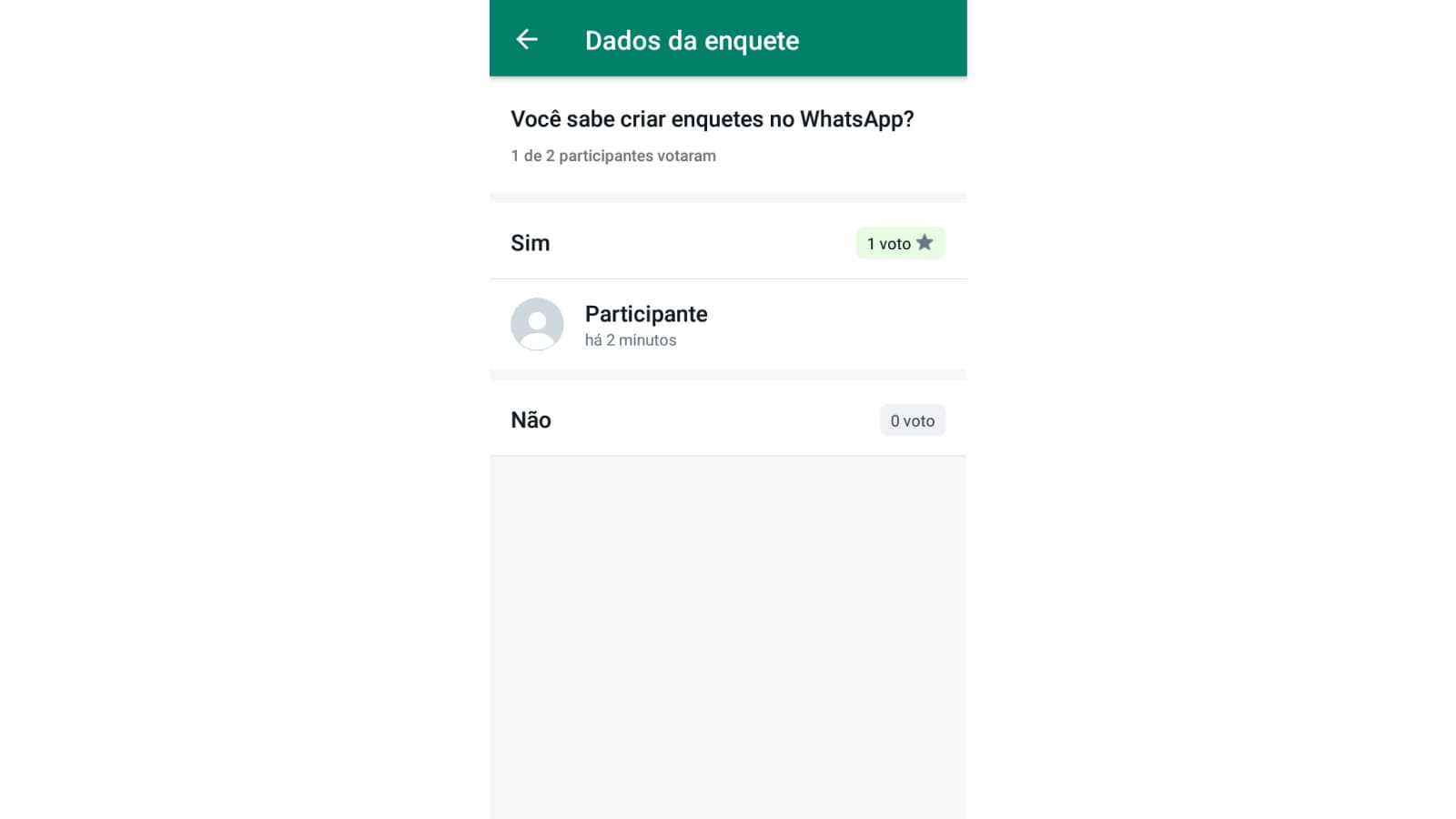 Tela de dados da enquete do WhatsApp