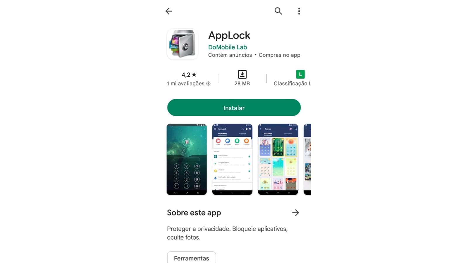 Tela de download do AppLock na Play Store