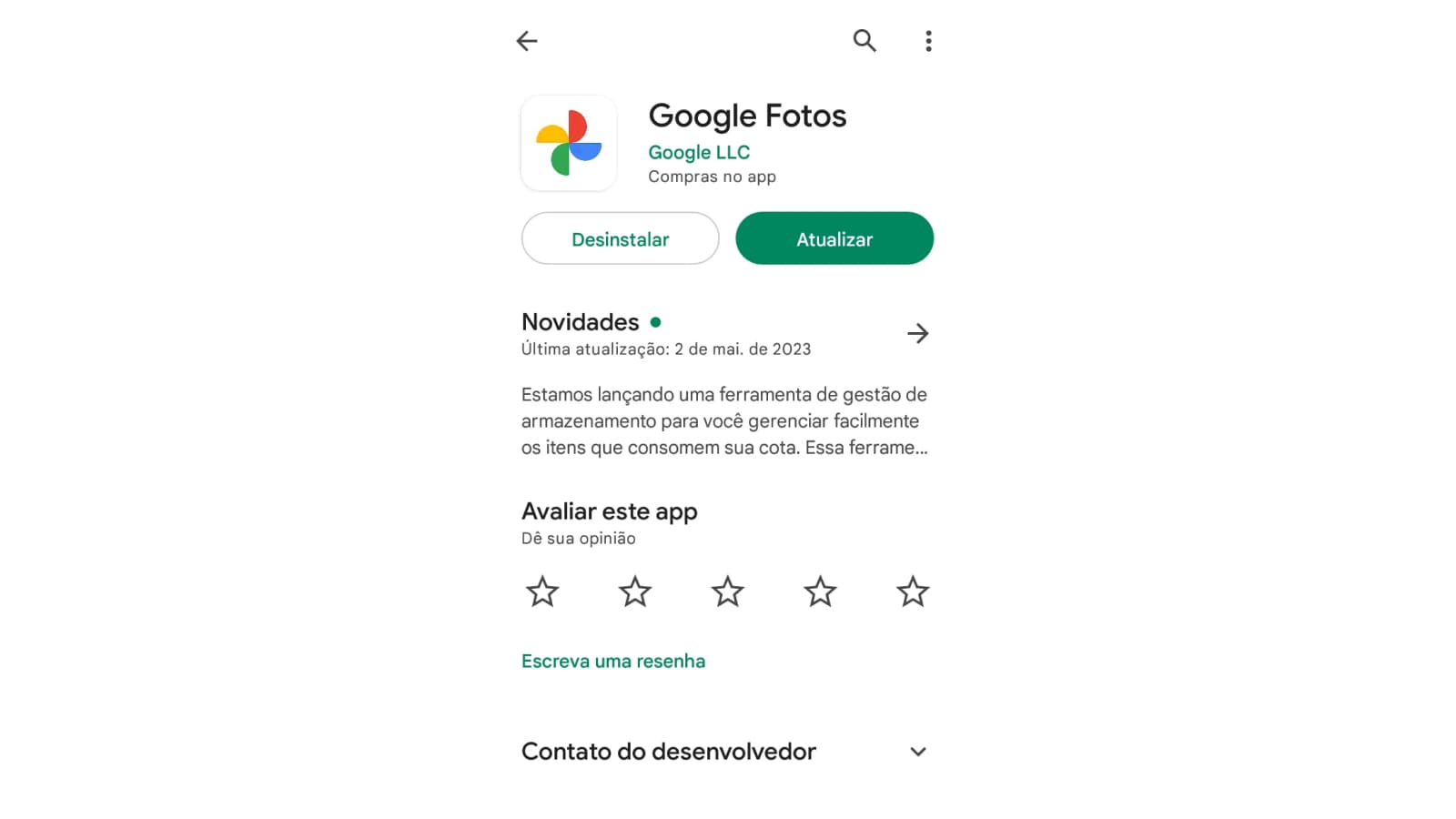 Tela de download do app Google Fotos
