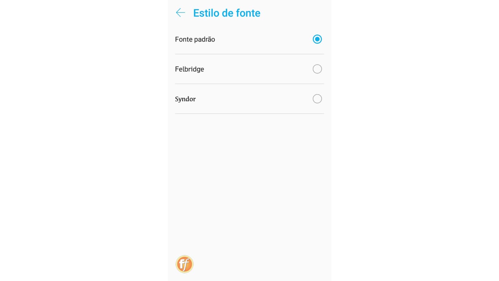 Tela de estilos de fonte do Android