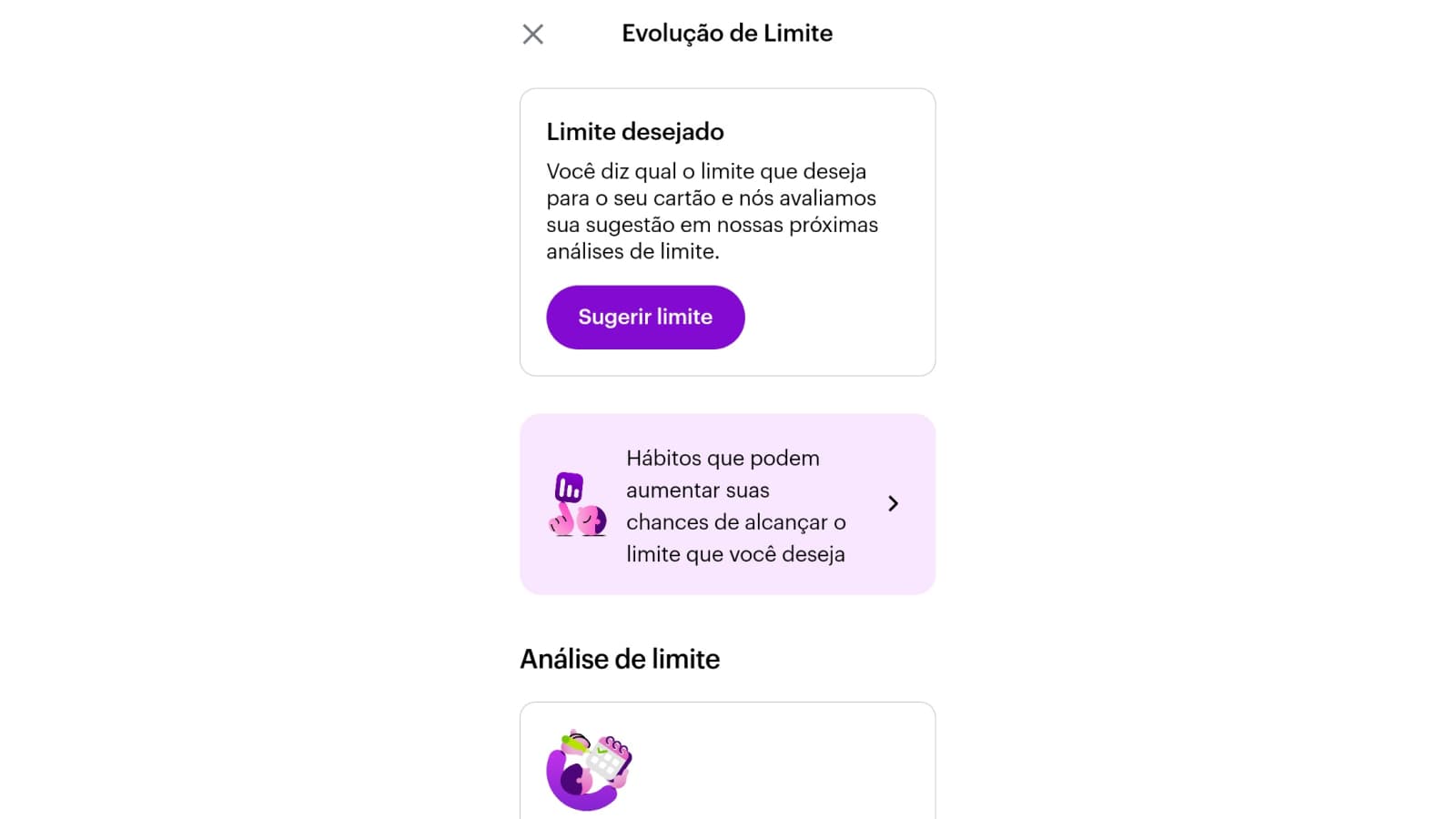 Tela de limite desejado do cartão de crédito do Nubank
