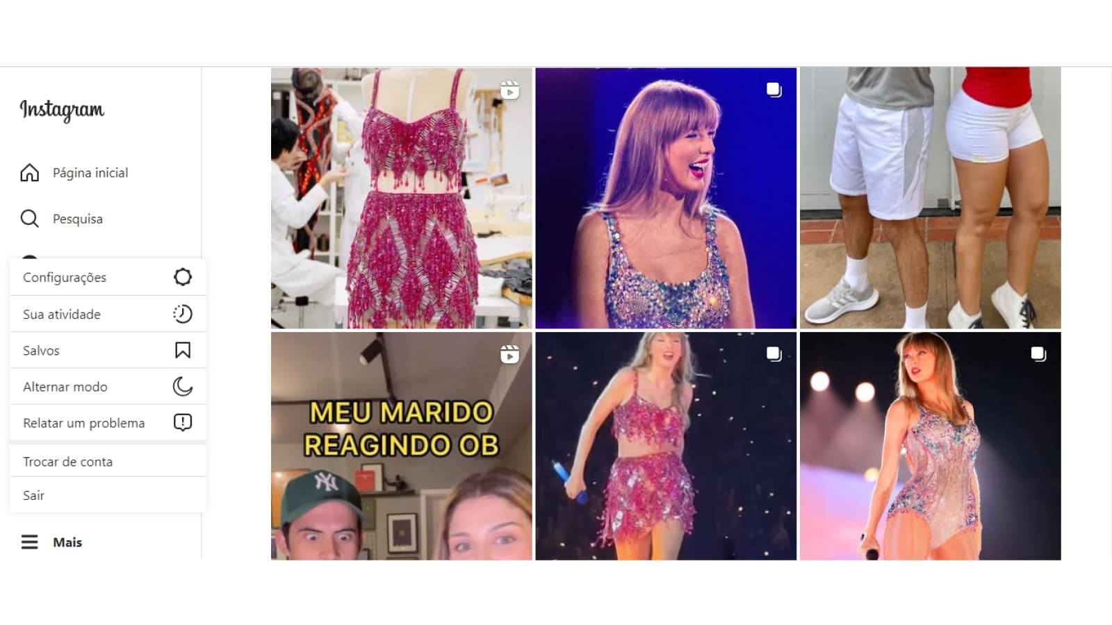 Tela de menu do Instagram