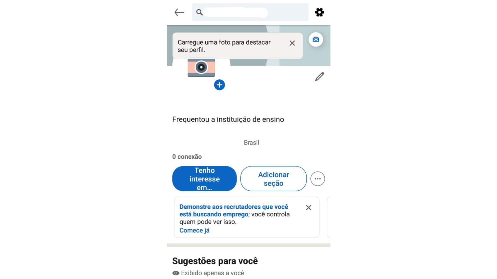 Tela de perfil do Linkedin