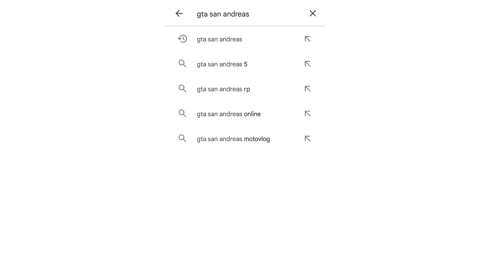 Tela de pesquisa na Play Store por GTA San Andreas