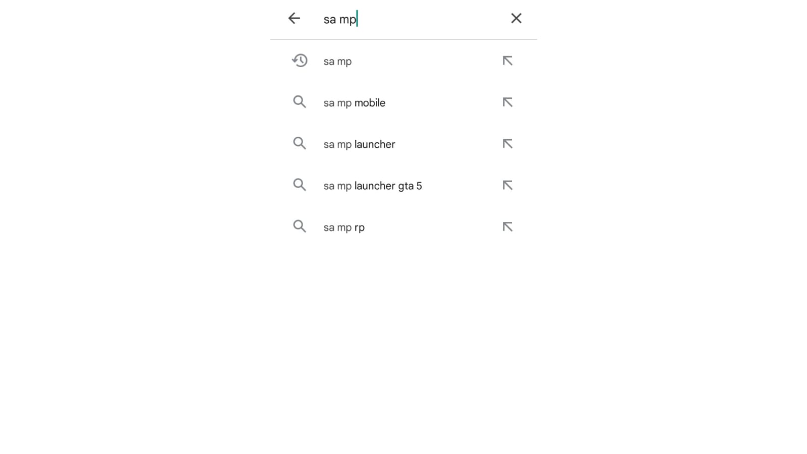 Tela de pesquisa na Play Store por SA MP