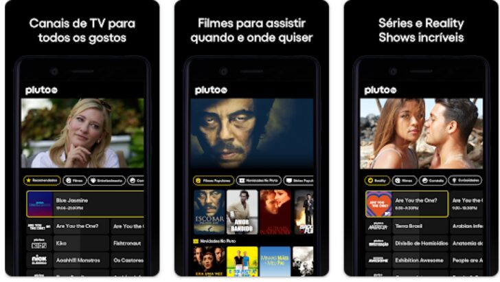 Tela de principais funções do Pluto TV