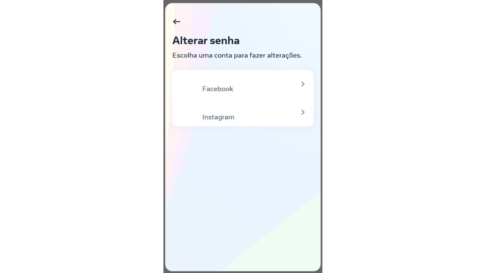 Tela de seleção de conta para alteração de senha no Instagram