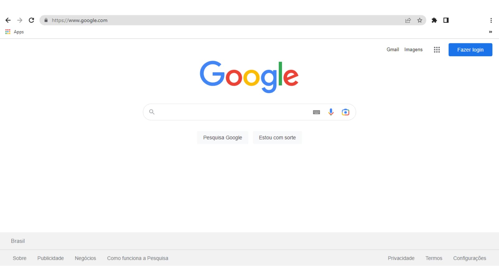 Tela inicial do Google no Chrome