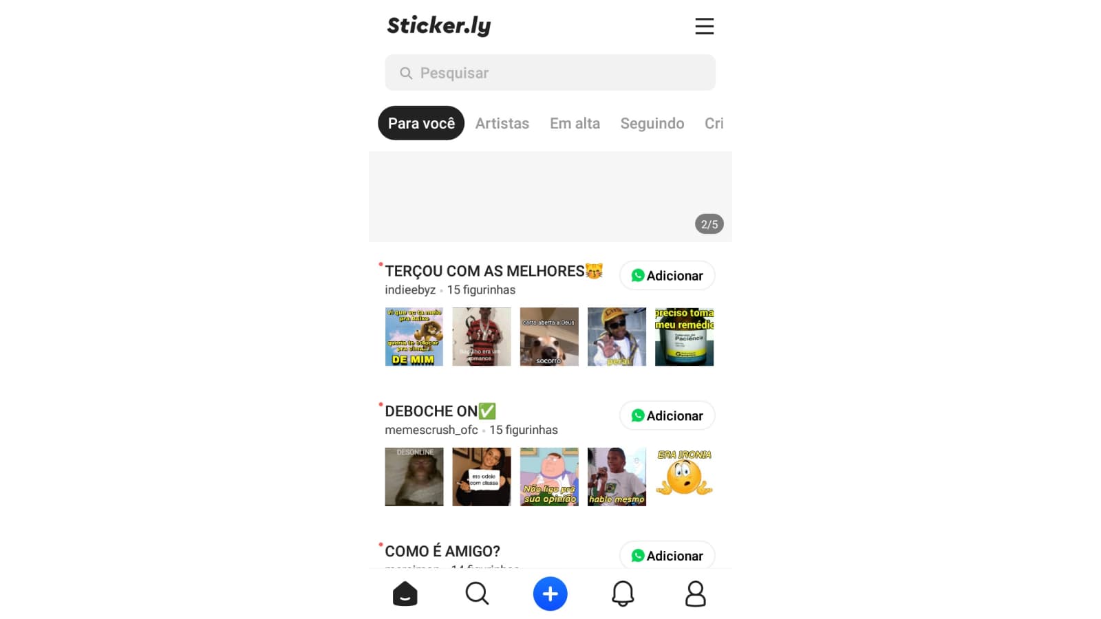Tela inicial do Sticker.ly