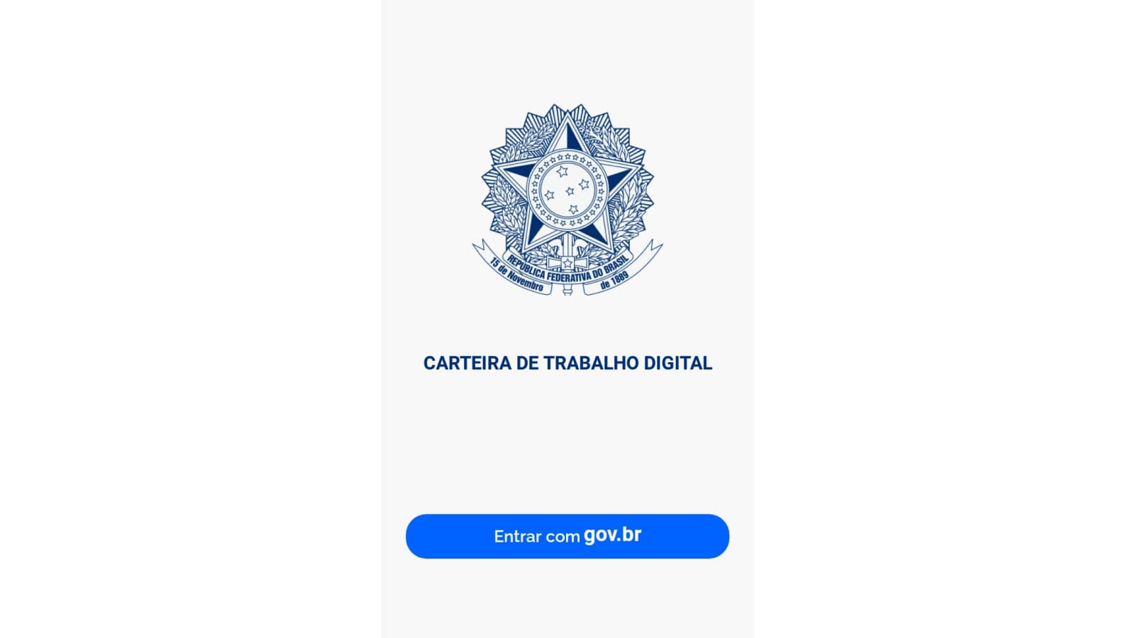 Tela inicial do app Carteira de Trabalho Digital