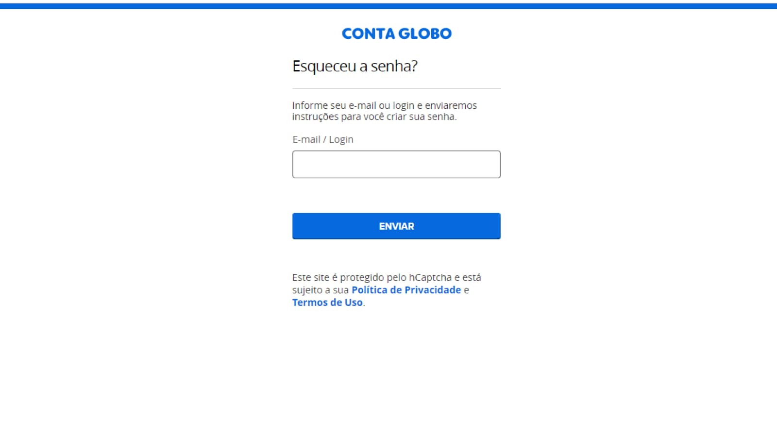Tela principal globo.com mudar senha