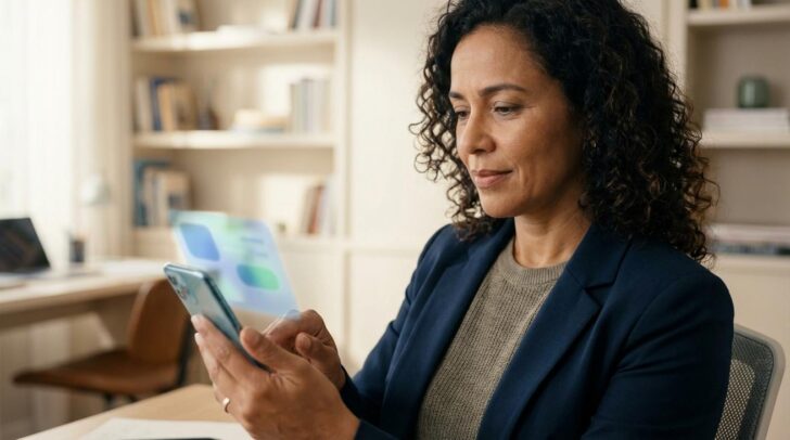 Pessoa brasileira usando celular para consultar PIS e PASEP pelo CPF com a tela desfocada para segurança