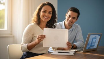 Pessoa brasileira sorrindo com certificado e laptop em ambiente de estudo representando cursos gratuitos FGV que aumentam as chances de emprego